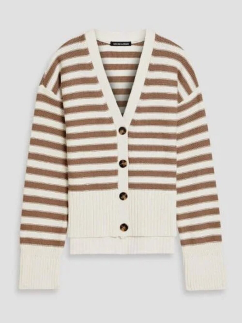 Veronica Beard Saylor Cardigan XL Cream/Tan Stripes Cotton Causal - Picture 1 of 7